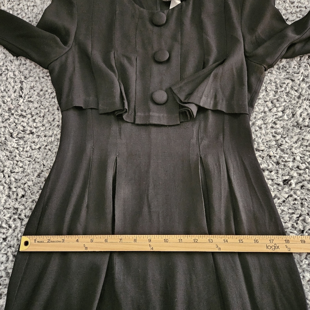 Vintage Brioche Black Midi Dress US XS S Long Sleeve Witchy Wednesday Addams - Picture 12 of 14